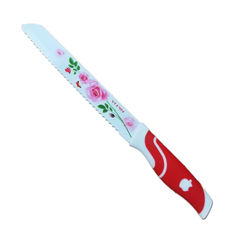 Super Mundo - Cuchillos de Cocina de Cerámica con Flores,ideal para Cortar Pan (94064) (Rojo)