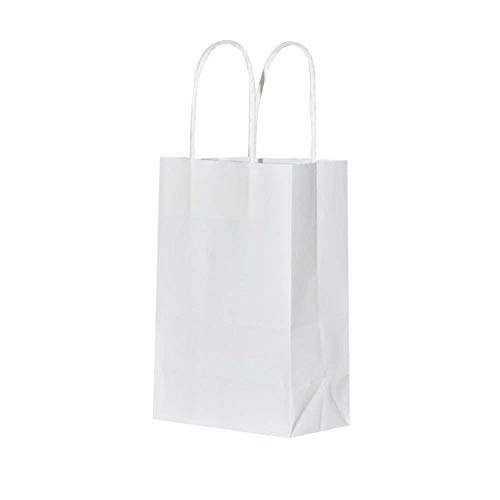 Bagmad Each 100 Pack Small Size White&Brown Craft Paper Gift Bags With Handles Bluk For Birthday Party Favors thumb #1