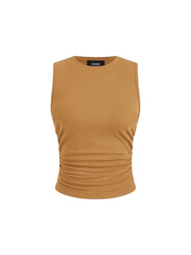 Image of CIDER Womens Tank Tops Sleeveless High Neck Ruched Crop Tops Going Out Casual Basic Ribbed Shirt Summer Fashion Clothing