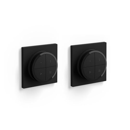 Philips Hue - 2er Pack Tap Dial Schalter Schwarz Smarter Dimmer zur Steuerung von Leuchten, Kabelloser Lichtschalter ohne Installation