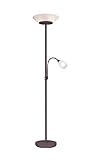 LIGHTLING Deckenfluter Stehleuchte Klaus mit LED Leselampe | rost Metall | exkl. 2 x E27 (max. 18W) | beweglicher Lesearm 1 x E14 (max. 10W) | Höhe: 180 cm, Durchmesser: 34 cm