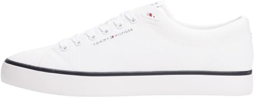 Tommy Hilfiger Sneaker con Suela Vulcanizada Hombre Mesh Low Top, Blanco (White), 46