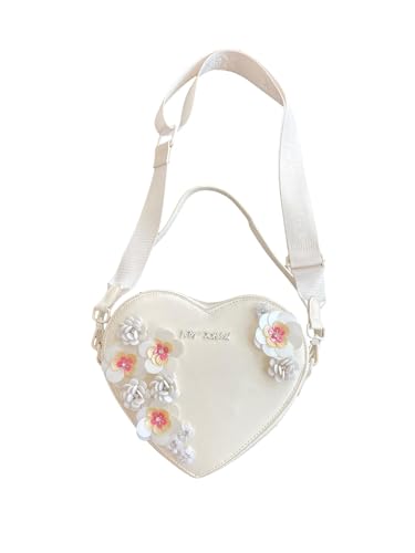 Betsey Johnson Luv Betsey XO HEART Crystal Jeweled White Multi Colored 3D Flowers Garden Party, Wedding, Ivory Vanilla Faux Leather Small Top Handle Adjustable Detachable Web Strap Crossbody2