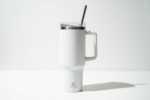 Image of 1200ml Stainless Steel Tumbler with Handle and Straw | Leak Proof Travel Mug | BPA Free Reusable Drinking Cup for Office, Travel, Gym & Car (White)