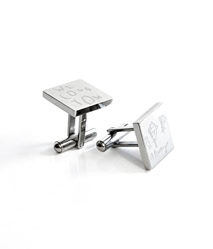 Personalized Stainless Steel Cufflinks, Engraved with Monogram, Initials, Anniversary Date, Real Handwriting, Available in Gold Silver or Black, Groomsmen Gift, Formal Cuff Links Gift for Him
