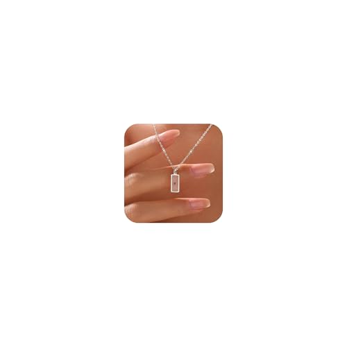Mustard Seed Necklace for Women 925 Sterling Silver Minimalist Rectangle Pendant Necklace Dainty 14K Gold Plated Faith Necklaces Jewelry Baptism Confirmation Religious Christian Christmas Gifts (Silver)
