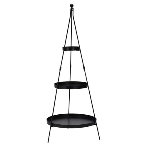 Deko-Etagere - H 173 cm - Schwarz - Silbergrau - Metall - 3 Etagen