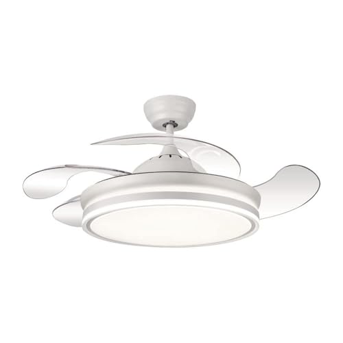 Bilake Ventilador de Techo con Aspas Retráctiles y Luz LED. Motor DC Ultra Silencioso, Bluetooth (App) y Mando, Función Invierno/Verano, Memoria y Altura Regulable (Blanco, 108cm | 50W | 6200lm)