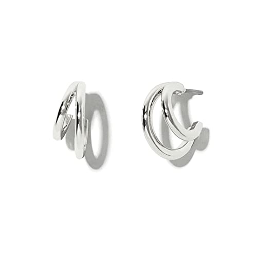 Boucles d'oreilles à tige en argent 925 double cercle poli pour femmes