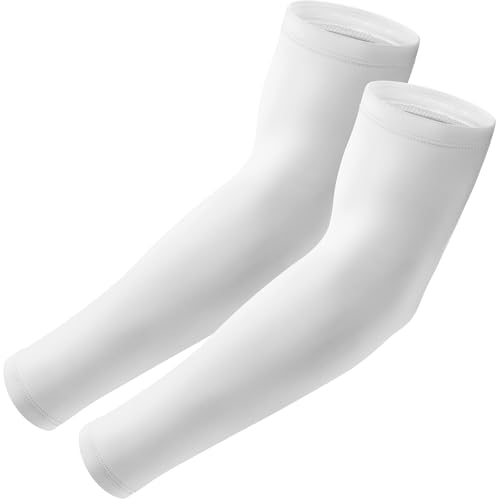 Aprilswan Mangas de brazo, protección solar UV deportiva, antideslizante, cubierta de compresión para hombres y mujeres, 1 par, color blanco, talla única