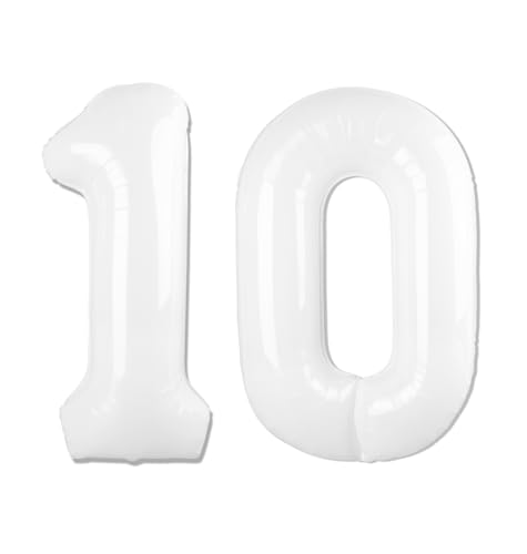 Image of White Number 10 Balloon 40 inch, 10 Number Balloons, 10th White Birthday Decorations, 10 Year Old Party Supplies