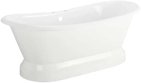 Signature Hardware 946214-RH Frayser 71" Cast Iron Soaking Double Slipper Pedestal Freestanding Tub with Tap Deck, 7" Rim Holes, and Drain Kit - White/Brushed Nickel Drain