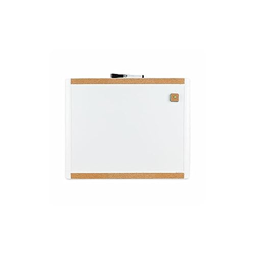 U Brands PinIt Combination Dry Erase Board White Board with White Frame, Office Supplies, Includes Marker and Magnet, 16” x 20”