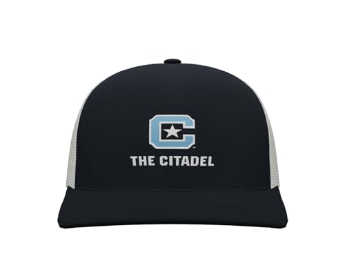 Sport Your Gear The Citadel Bulldogs Prime Mid Profile Adjustable Snap Back Trucker Baseball Hat Cap (Navy/White, One Size)