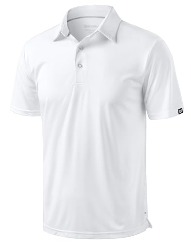 G Gradual Mens Golf Shirt White Short Sleeve Dry Fit Moisture Wicking Lightweight Performance Athletic Grid Summer Collared Polo Shirts for Men Large