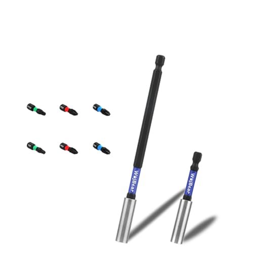 WojBear 2 PCS Magnetic Extension Bit Holder Set, 75mm 150mm, Drill Bit Holder for Impact Driver with 6 PCS Screwdriver Bits, 2*PZ2 2*PH2 T20 TT20