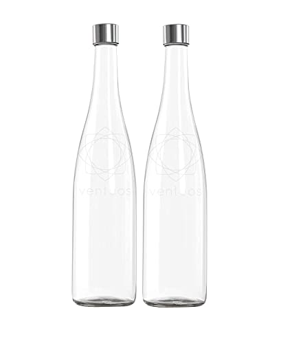 Image of PRAMUKH FASHION Glass Water Bottle with Plastic Silver Screw Cap for Beverages, Oil, Vinegar, Beer, Water, Soda, Airtight Lid & Leak Proof Cap - (Plain Narrow Mouth) (2Liters, Voss Bottle)