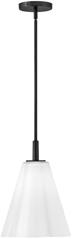 Lark Honey Small Pendant Light, Cased Opal Glass Shade, 1-6" and 2-12" Down Rods, Black Finish