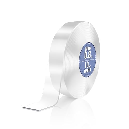 Double Sided Tape Heavy Duty, Clear Nano Tape, 0.8'' x 120'' Two Sided Mounting Adhesive for Walls Posters Carpet, Removable Space Gel Strip, 1/12