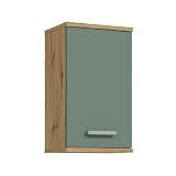 Forte VERIS Hängeschrank 40, moderner Badezimmerschrank, 1-türig, Holzwerkstoff, Salbei mit Artisan Eiche Holzdekor, 40,2 cm breit x 68,8 cm hoch x 29 cm tief