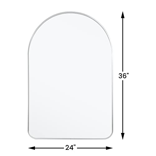 Pexfix Arched Wall Mirror 36"X24" Large Bedroom Mirror With Aluminum Alloy Thin Frame,Arch Top Rounded Corner,Silver #TOP4