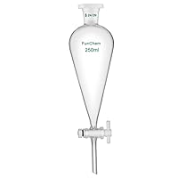 FunChem Kegelförmiger Abtrenntrichter 250 ml mit 24/29 Gelenken und PTFE-Hähne, Trenntrichter aus Borosilikatglas mit Dickwandigem Design
