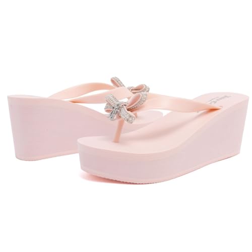 Image of Juicy Couture Women's Wedge Platform Flip Flops, Fashion Beach Sandals with Soft Footbed and Thong Style