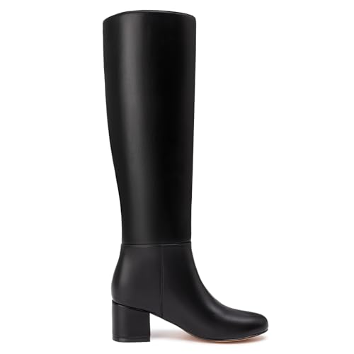 Athlefit Knee High Boots for Women Chunky Low Heel Fashion Round Toe Tall Boots2