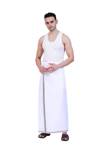 Image of PRAKASAM COTTON Mens Single White Dhoti with Jari Border Single Dhoti (1.28X2.00 mtrs)
