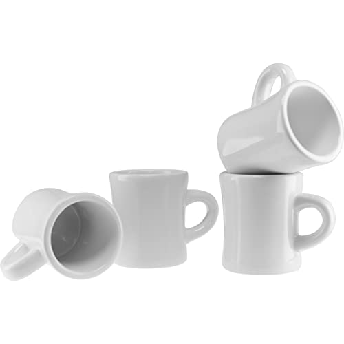Culver 10-Ounce Ceramic Retro Diner Style Heavyweight Restaurant Mug, Two-finger C-handle (White, 4)