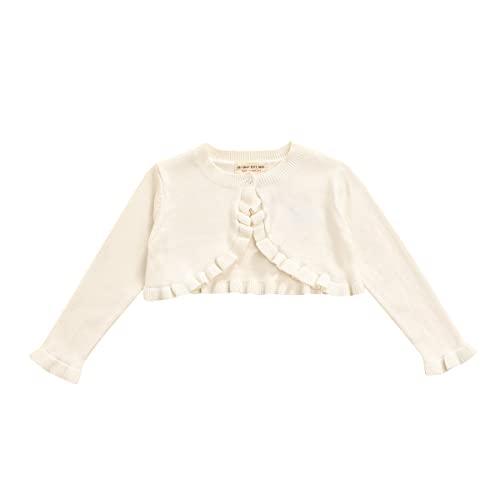 Toddler Baby Little Girls Cardigan Sweater Knit Long Leeve Button Down Shorter Cut Coat Top Clothes Outfit (1-2T,Cream)