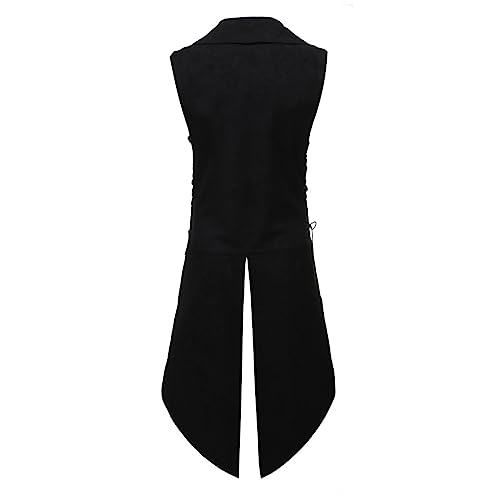 Ctreela Gothic Men Sleeveless Tailcoat Steampunk Vest Vintage Buckle Jacket Waistcoat Coat Victorian Frock Long Trench Coats 5