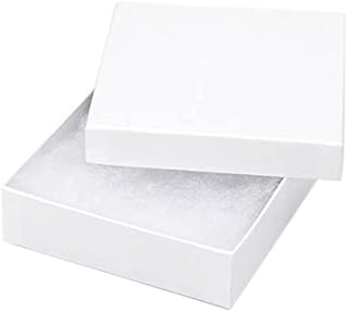 6 Pack Cotton Filled White Color Cardboard Jewelry Necklace Earring Bangle Anklet Pendant Bracelets Watch Gift and Retail Boxes Size 3 1/2" x 3 1/2" x 1" Inch - by R J Displays
