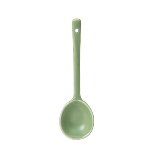 4pc- Simple personalized tableware with ceramic spoon for home use-Cream green ladle with long handle
