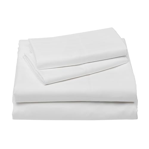 Image of Amazon Basics Soft, Breathable, Wrinkle-Free Microfiber 4-Piece Bed Sheet Set, Full Size, Bright White Striped (Pack of 4)