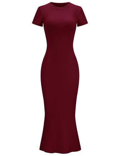 Image of LOMON Women Fishtail Hem Ribbed Maxi Dresses Summer Casual Stylish Y2k Sexy Fitted Lady Elegant Cotton Soft Lounge Dress