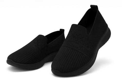 Romba Sport Womens Girls Athletic Mesh Slip On Casual Sneakers - Medical Brushed Flexible Sole - Slip On Walking Shoes for Daily Use Black, 38 EU