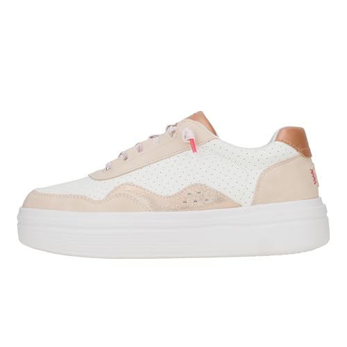 HEYDUDE Hudson Lift Sport Shimmer Whisper Pink/White/Rose Gold Size 5, Women's Shoes, Women's Casual Sneakers, Comfortable & Light-Weight