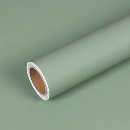 VEELIKE Sage Green Peel and Stick Wallpaper Green Contact Paper for Cabinets Walls 15.7''x354'' Extra Thick Vinyl Self Adhesive Removable Sage Wallpaper for Kitchen Bedroom Living Room Wall Covering