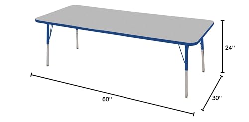 Norwood Commercial Furniture Adjustable Height Classroom Activity Table for Kids & Adults, Rectangular Activity Table for School and Home, 24"D x 60"W x 30"H, Gray/Blue - Thumbnail 2