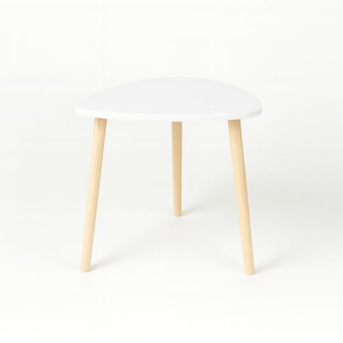 INDE MOBLEKIT | Mesa Auxiliar Madera Blanca 48 cm con 3 Patas, Mesita Auxiliar Salón Dormitorio, Mesa de Noche Estilo Nórdico para Sofá, Cama o Rincón, Mesas Auxiliares para Hogar Moderno