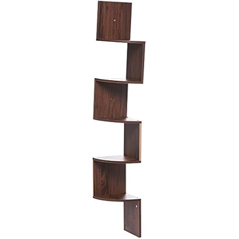 Greenco GRC2920 Corner Shelf, 5 Tier Floating Shelves for Wall, Easy-to-Assemble Wall Mount Corner Shelves for Bedrooms and Living Rooms, Rustic Walnut Finish Cover