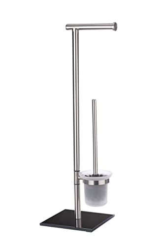 Toilet Paper Stand with Toilet Brush, Toilet Paper Holder Set, Free Standing Toilet Paper Holder, Stainless Steel, Dimensions 9.3 x 27.2 x 7.9 in