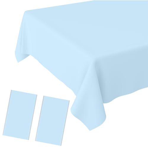 JCTHKUKU 2 Pack Light Blue Tablecloth Disposable Baby Blue Table Covers 54 x 108 Blue Pastel Table Cloths for Parties Bridal Shower Engagement Wedding Birthday BBQ Picnic Indoors & Outdoors Party