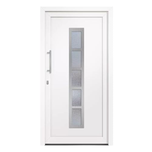 HORI Haustür Eingangstür Komplettset – Robuste Hauseingangstür mit moderner Optik, hoher Wärmedämmung & Sicherheit, Farbe: weiß - DIN links - Modell: Frame - 210 x 100 cm