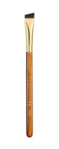 Desert Oak Series MicroBlade Angled Brow Brush - 11mm Ultra-Fine Nylon Bristles for 1mm Hair Strokes, Pomade/Gel/Powder Application, Bubinga & Brass (CM 190)