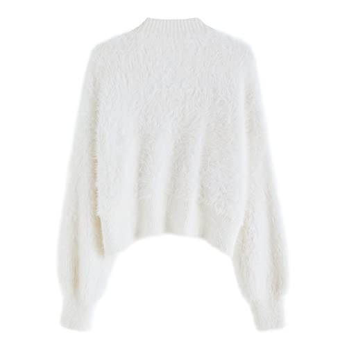 CHICWISH Women Crop Fuzzy Cardigan Bowknot Brooch Button Knit Cardigans Open Front Long Sleeves Sweater Tops3