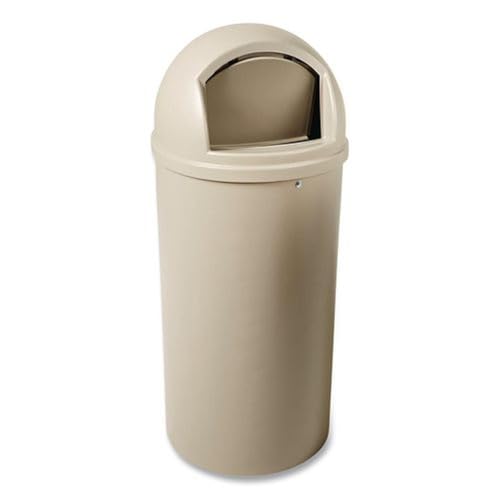 Image of Rubbermaid Commercial Products Marshal Classic Container Round Trash Can 25 Gallons Beige Outdoor for Parks /College Campuses /Outdoor Shopping Malls