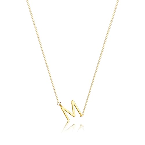 LuckFairy Initial Necklaces for Women, Dainty Gold Letter Necklace 14k Gold Plated Sideways Initial Necklace Cute Name Simple Choker Necklaces for Women Trendy Jewelry Gifts