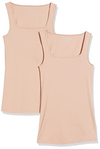 Amazon Essentials Canotta con Scollo Quadrato, vestibilità Aderente Donna, Pacco da 2, Beige Medio, XXL